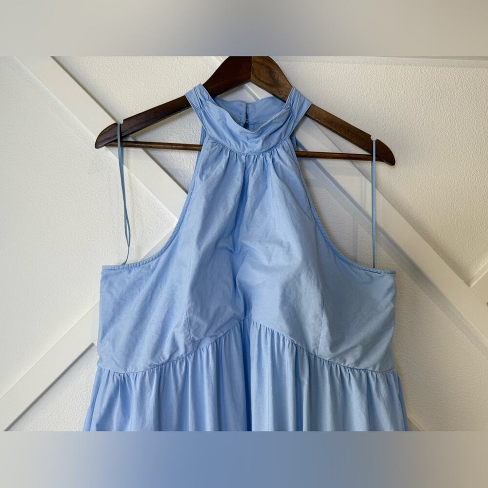 Maeve By Anthropologie Tiered Halter Midi Dress Light Blue Size 14 - Picture 3 of 11